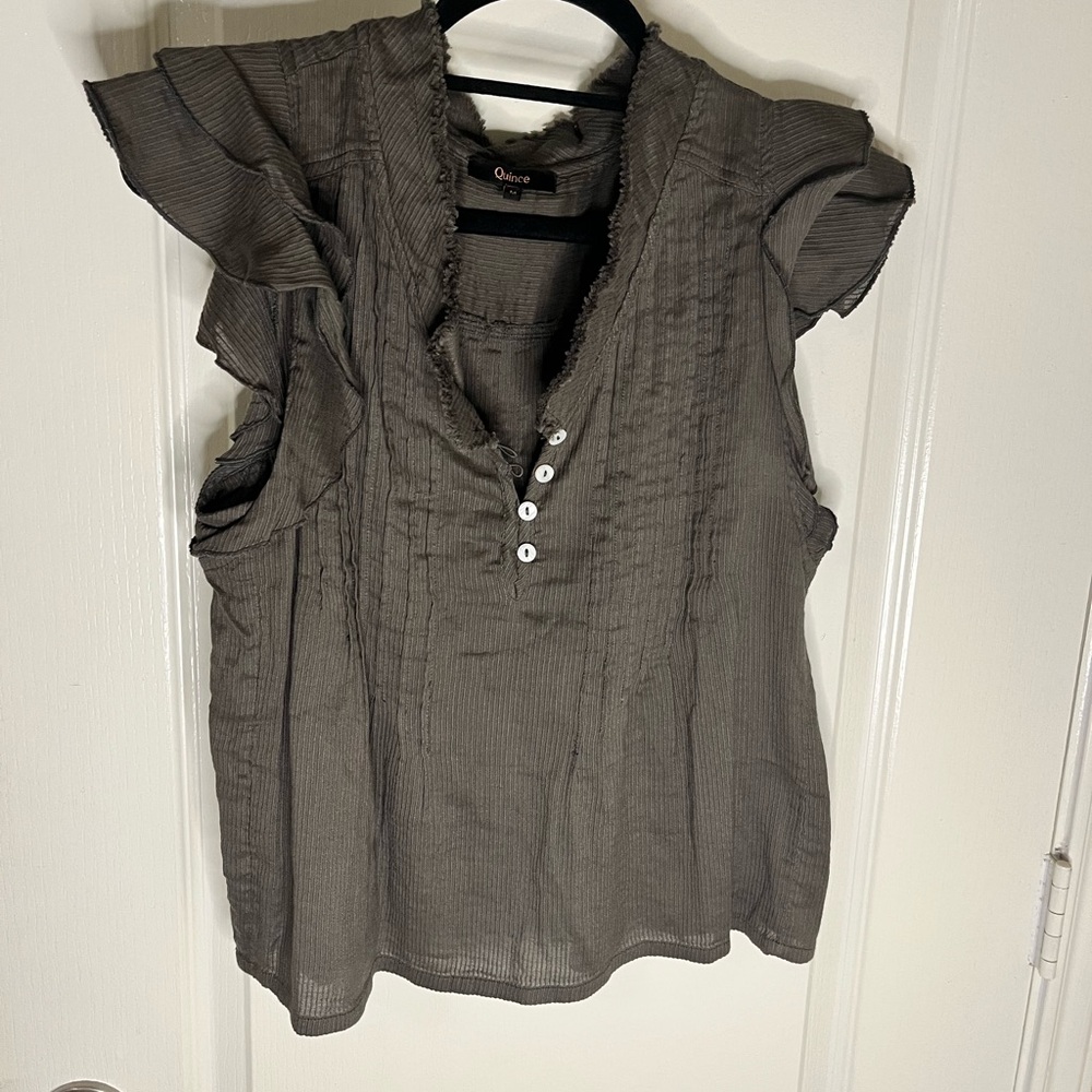Quince Ruffled Blouse in Charcoal Gray